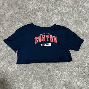 Navy Blue Boston Cropped Tee